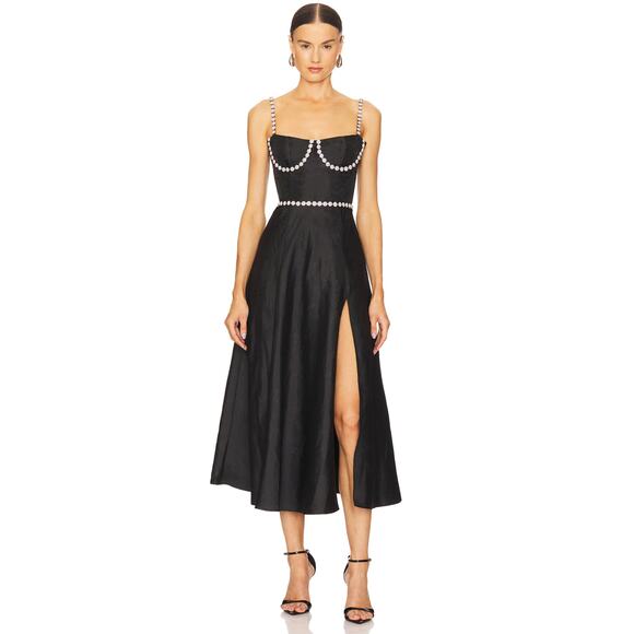 V. Chapman Cora Corset Midi Dress in Black Windsor Brocade New - Picture 1 of 13